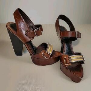 MARNI High Quality Leather Platform Sandals Brown Womens Size 36/US 6